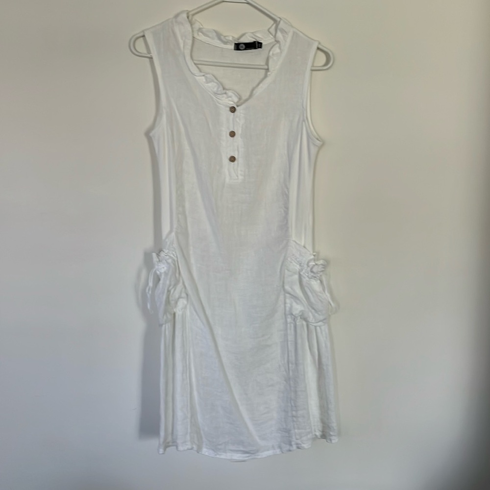 M Brand Made In Italy White 100% Linen Dress